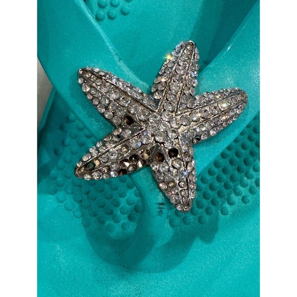 Oka-B Beach/Pool Flip Flops Comfort Flats/Teal/ M/L  8-9 Studded Starfish - Picture 3 of 9